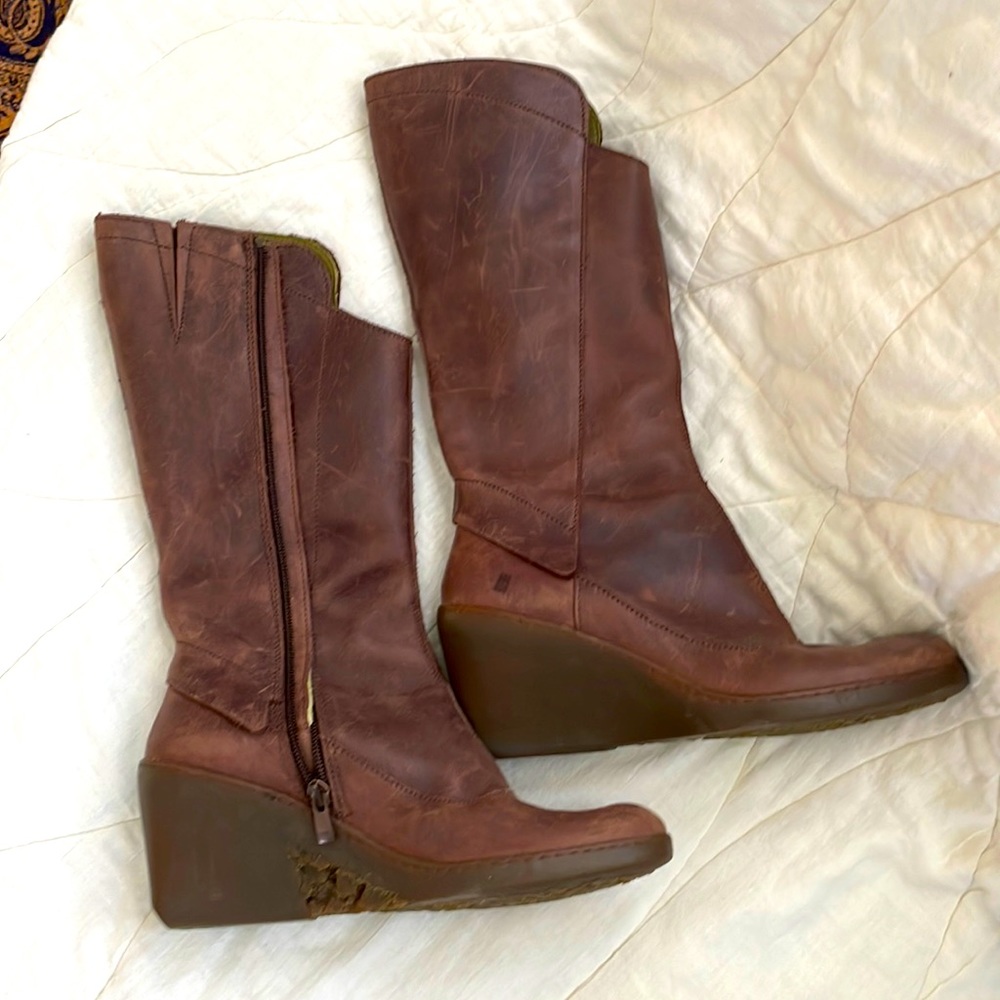 El Naturalista Wedge Heel Boots, Size 38, Brown leather